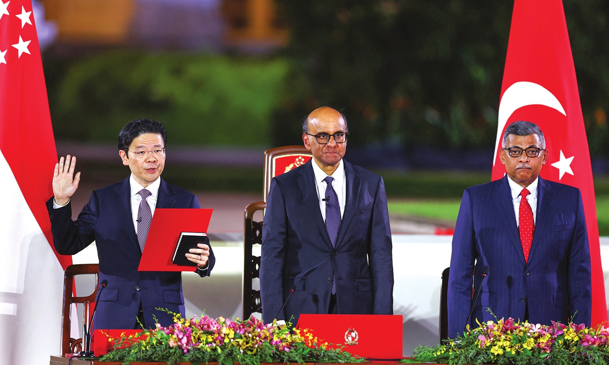 Lawrence Wong is sworn in on May 15, 2024, as Singapore's fourth prime minister, succeeding Lee Hsien Loong. Photo: VCG