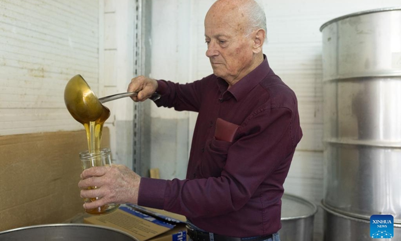 A beekeeper scoops honey into bottle in Ponova Vas Village, southwest of Grosuplje in central Slovenia, May 18, 2024. The World Bee Day, which is observed on May 20 annually, was declared by the UN General Assembly in 2017. Photo: Xinhua