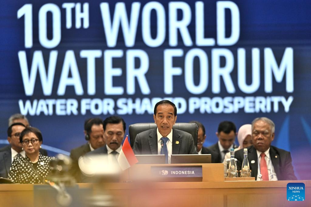 Indonesian President Joko Widodo speaks at the 10th World Water Forum in Bali, Indonesia on May 20, 2024. The 10th World Water Forum under the theme of Water for Shared Prosperity officially opened on Indonesia's island of Bali on Monday. The 10th World Water Forum focused on four topics, namely water conservation, clean water and sanitation, food and energy security, and mitigation of natural disasters.(Photo: Xinhua)