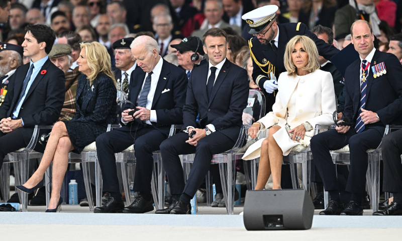 Canadian Prime Minister Justin Trudeau, US first lady Jill Biden and US President Joe Biden, French President Emmanuel Macron, Brigitte Macron and Prince William attend D-Day Anniversary International Ceremony at Omaha Beach, Normandy, France on June 6 2024. Photo: VCG