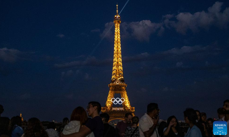 This photo taken on June 28, 2024 shows the Eiffel Tower with Olympic rings in Paris, France. Photo: Xinhua