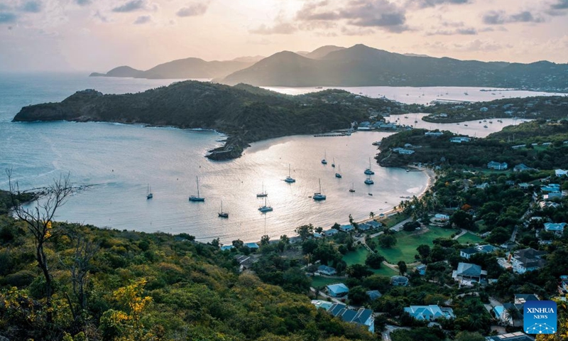 This photo taken on May 29, 2024 from Shirley Heights lookout shows the Freeman's Bay in Antigua and Barbuda. (Xinhua/Li Muzi)