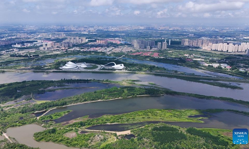 An aerial drone photo taken on June 4, 2024 shows a view of Heilongjiang Taiyangdao National Wetland Park in Harbin, northeast China's Heilongjiang Province.(Photo: Xinhua)