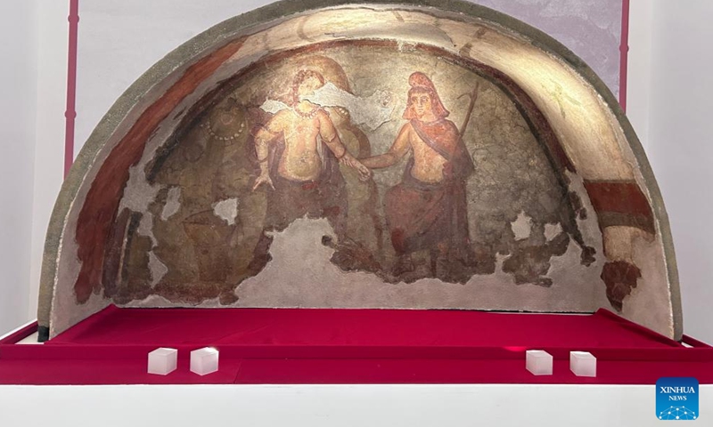 A fresco depicting Perseus and Andromeda is displayed at the Hunan Museum in Changsha, central China's Hunan Province, June 13, 2024. (Photo: Xinhua)