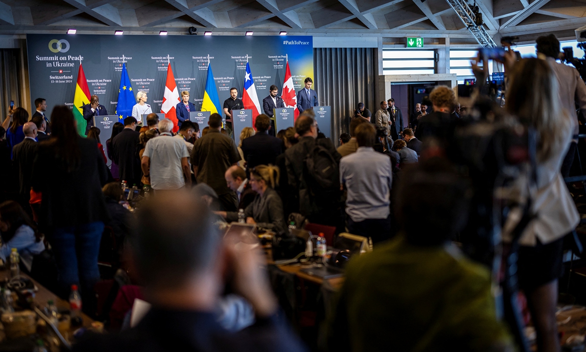 Some official representatives and leaders hold a press conference after the Summit on Peace in Ukraine on June 16, 2024 in Switzerland. Photo: IC 