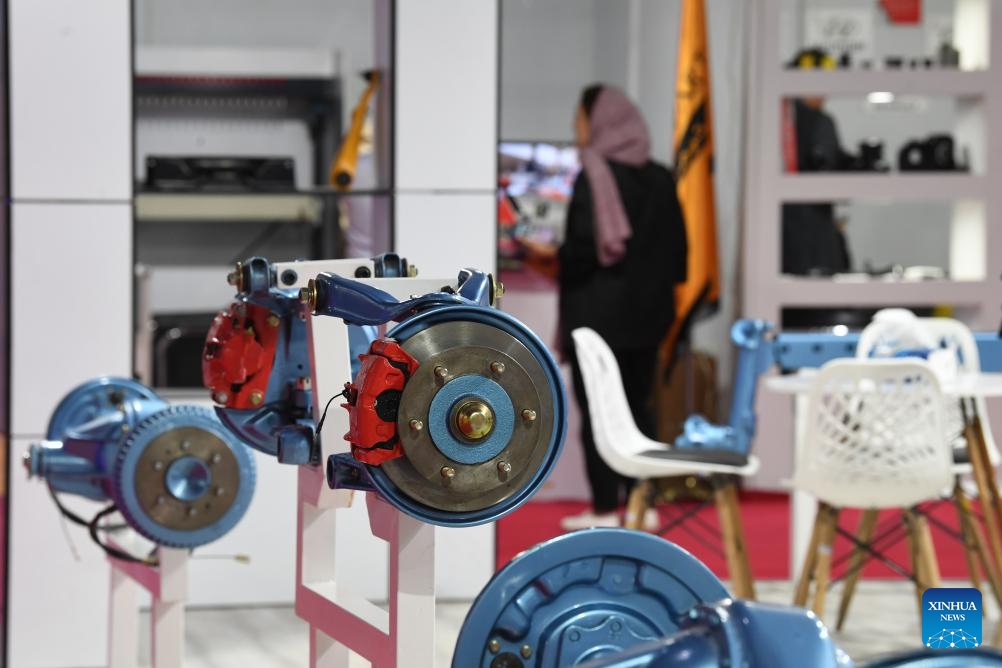 This photo taken on June 18, 2024 shows products exhibited at Iran's 19th International Auto Parts Exhibition in Tehran, Iran. The exhibition kicked off on Tuesday in Tehran.(Photo: Xinhua) 