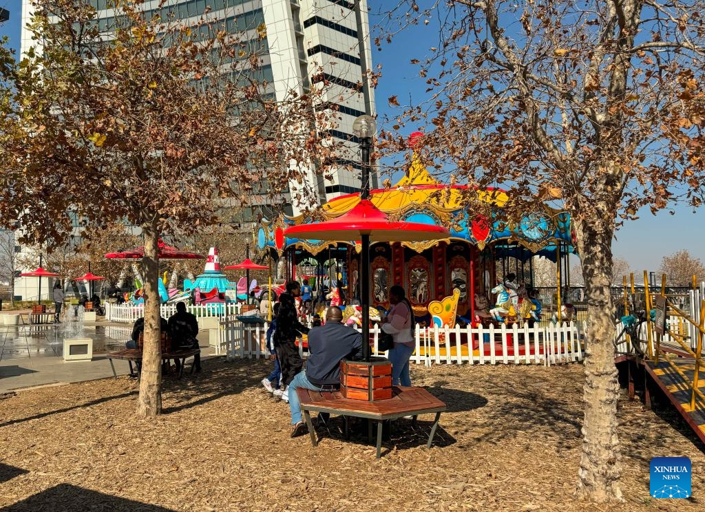 This photo taken with a mobile phone shows people visiting the waterfall city park in Johannesburg, South Africa, June 17, 2024. (Photo: Xinhua)