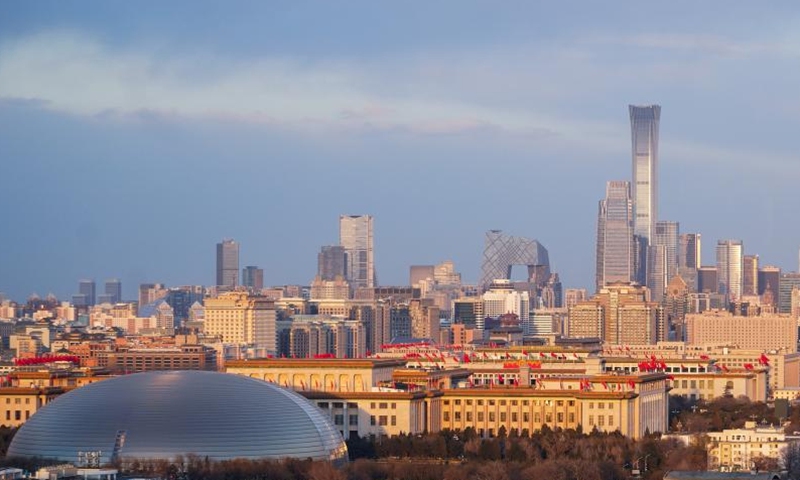 This photo taken on March 11, 2024 shows the Great Hall of the People nestled within architectural clusters in Beijing, capital of China.(Photo: Xinhua)