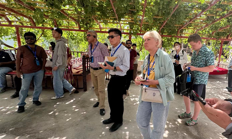 Foreign Journalists visit a rural cooperative of cotton farmers in Xayar county, Northwest China's Xinjiang Uygur Autonomous Region  on June 19. The journalists chat with the farmers and discussed their working conditions . Photo: Chen Qingrui/GT
