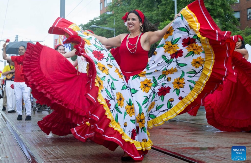 Dancers perform during the 2024 Salsa on St. Clair Street Festival in Toronto, Canada, July 6, 2024. The two-day event, showcasing Latin American cultures, kicked off here on Saturday. Photo: Xinhua