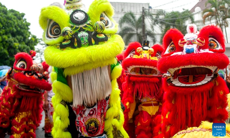 Lion dance performers participate in Asia-Africa Festival 2024 in Bandung, West Java, Indonesia, July 6, 2024. The festival was held at historical site of Asia Africa Street in Bandung to promote West Java's tourism. Photo: Xinhua