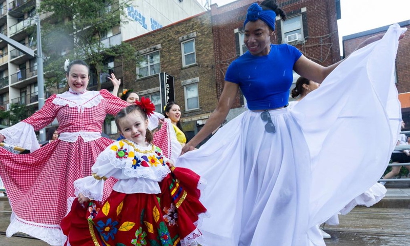 Dancers perform during the 2024 Salsa on St. Clair Street Festival in Toronto, Canada, July 6, 2024. The two-day event, showcasing Latin American cultures, kicked off here on Saturday. Photo: Xinhua