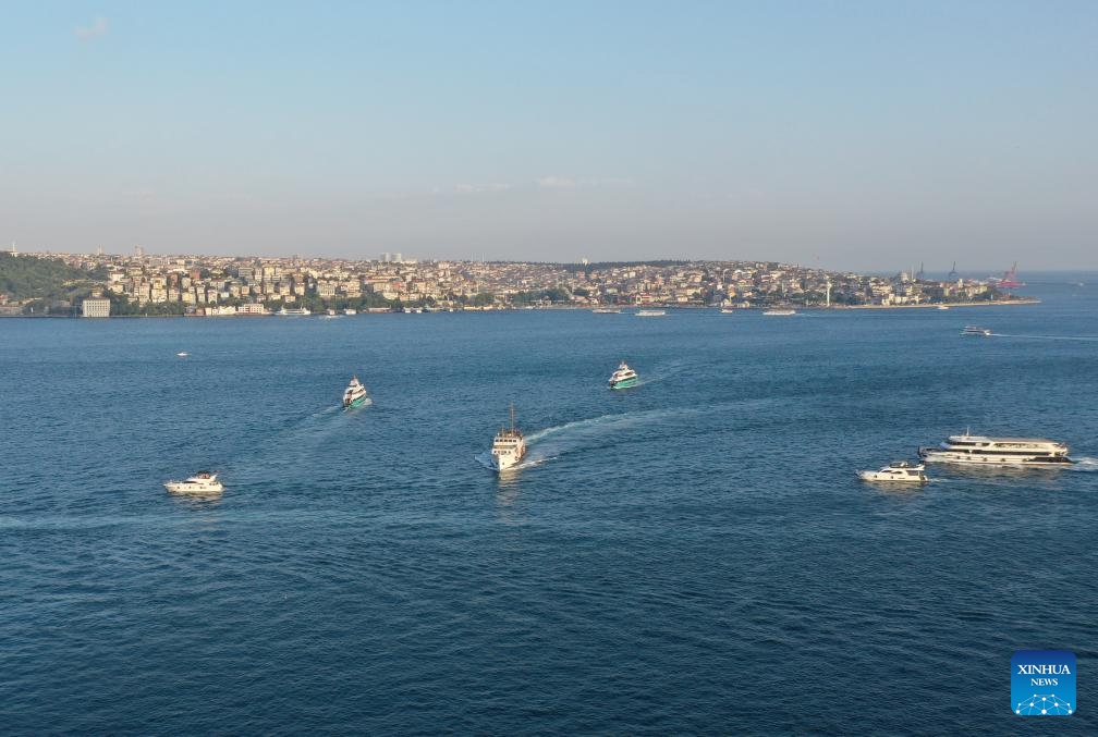 An aerial drone photo taken on July 9, 2024 shows the Bosporus Strait in Istanbul, Türkiye. (Photo: Xinhua)