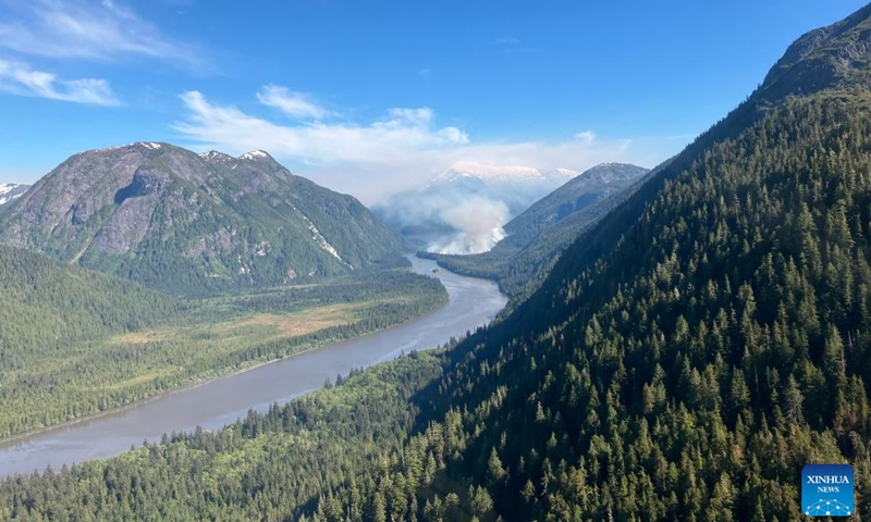 Aerial photo provided by BC Wildfire Service shows a wildfire near Ecstall River, the northwest part of British Columbia, Canada, on July 9, 2024. As of Thursday afternoon, there were 150 active wildfires in the province of British Columbia, including 30 started in the past 24 hours. (Photo: Xinhua)