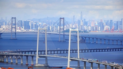 A view of the Shenzhen-Zhongshan Link, a mega cross-sea passage, in South China's Guangdong Province, that was open to the traffic on June 30, 2024. Photo: VCG