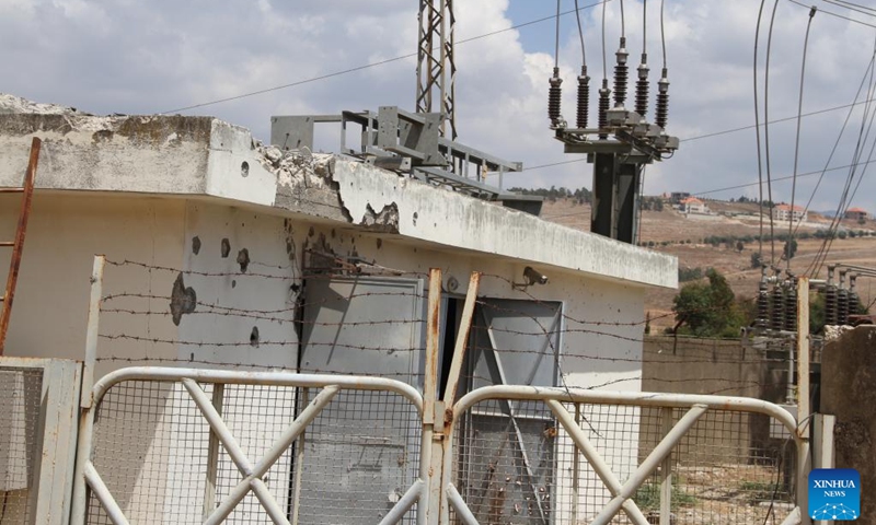 This photo shows a power station damaged by an Israeli strike in Marjayoun, Lebanon, on July 14, 2024. According to Lebanese military sources, Israeli artillery bombed with 20 shells the Marjayoun power station in southern Lebanon, which supplies about 60 border towns and villages in the Marjayoun and Hasbaya districts and 11 drinking water pumping stations, all of which have been deprived of electrical current for an indefinite period. (Photo: Xinhua)