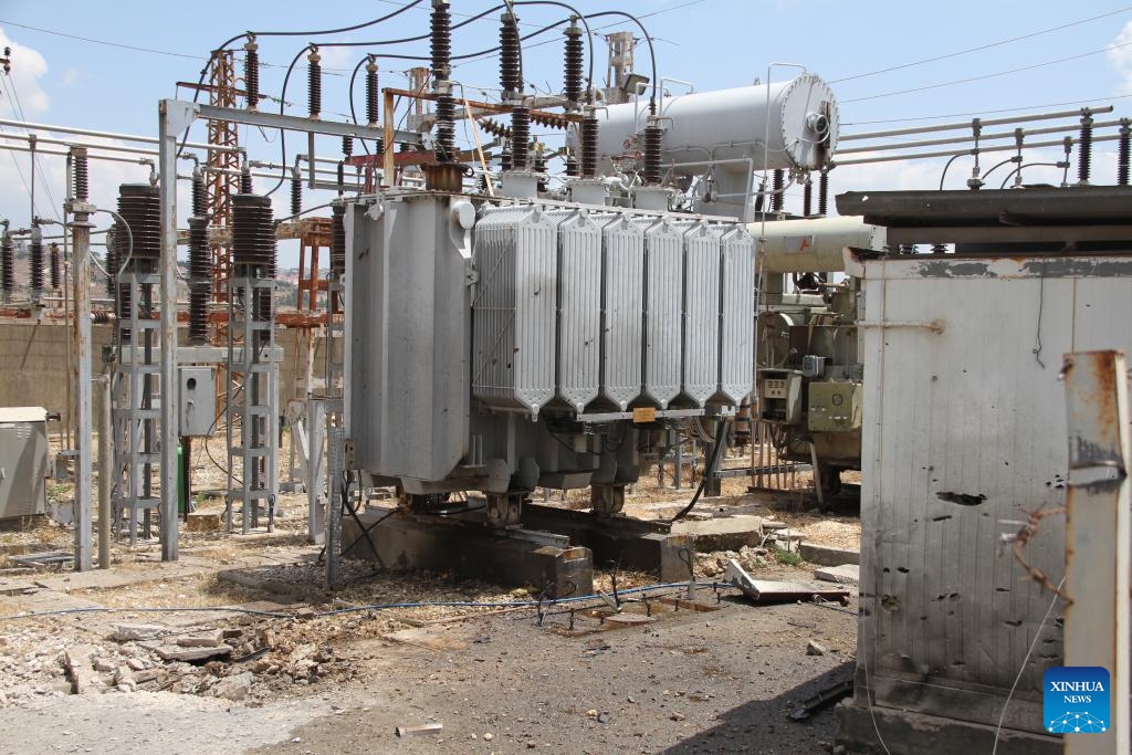 This photo shows a power station damaged by an Israeli strike in Marjayoun, Lebanon, on July 14, 2024. According to Lebanese military sources, Israeli artillery bombed with 20 shells the Marjayoun power station in southern Lebanon, which supplies about 60 border towns and villages in the Marjayoun and Hasbaya districts and 11 drinking water pumping stations, all of which have been deprived of electrical current for an indefinite period. (Photo: Xinhua)