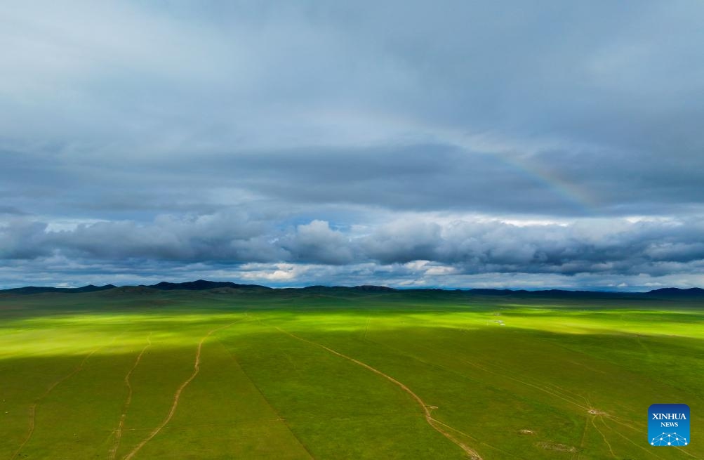 An aerial drone photo taken on July 16, 2024 shows the scenery of a grassland in West Ujimqin Banner of Xilingol League, north China's Inner Mongolia Autonomous Region. (Photo: Xinhua)