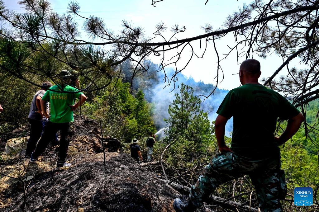 Firefighters work to put out a fire in the Serta mountain near Negotino, North Macedonia on July 16, 2024. (Photo: Xinhua)