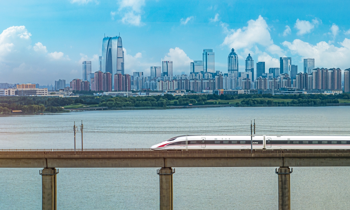A high-speed train is passing through Suzhou, Jiangsu province. Photo: VCG