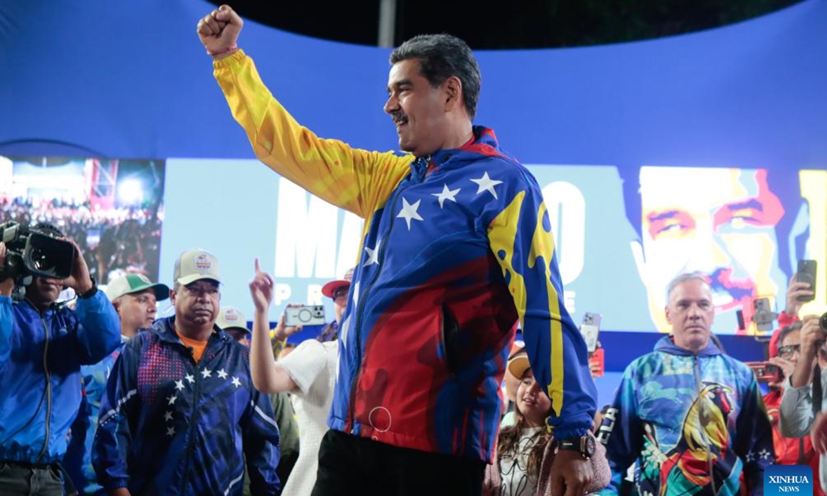 Venezuelan President Nicolas Maduro attends a rally in Caracas, Venezuela, July 29, 2024. Venezuela's National Electoral Council on Monday declared Nicolas Maduro the winner of Sunday's presidential elections. (Photo: Xinhua)