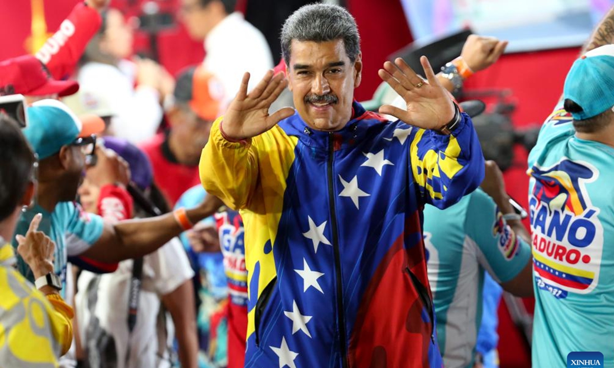 Venezuelan President Nicolas Maduro attends a rally in Caracas, Venezuela, July 29, 2024.
Venezuela's National Electoral Council on Monday declared Nicolas Maduro the winner of Sunday's presidential elections. (Photo: Xinhua)