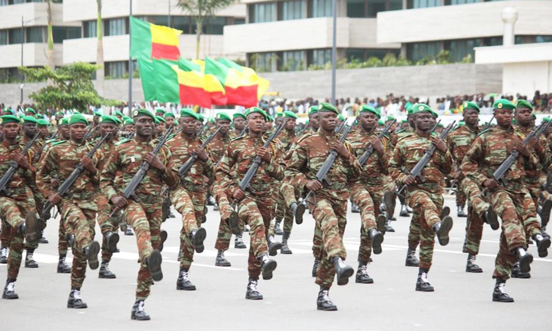 Beninese soldiers take part in a parade marking the 64th anniversary of Benin's independence in Cotonou, Benin, on Aug. 1, 2024. Photo: Xinhua