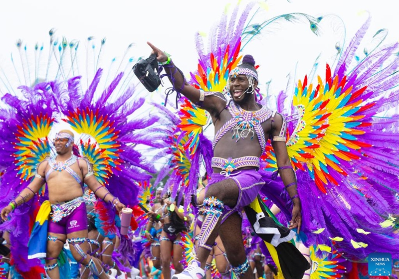Dressed-up revelers take part in the Grand Parade of the 2024 Toronto Caribbean Carnival in Toronto, Canada, Aug. 3, 2024. The annual event was held here on Saturday to showcase Caribbean culture. Photo: Xinhua