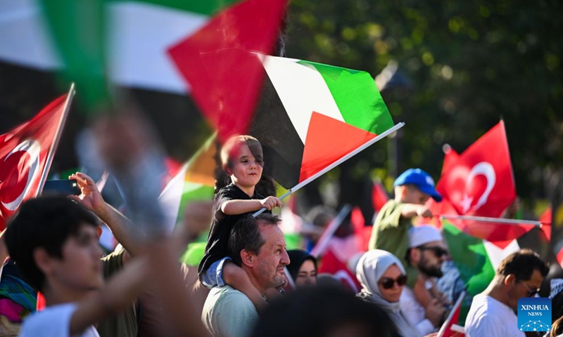 People take part in a rally to express their support for the Palestinians in Istanbul, Türkiye, Aug. 3, 2024. Photo: Xinhua