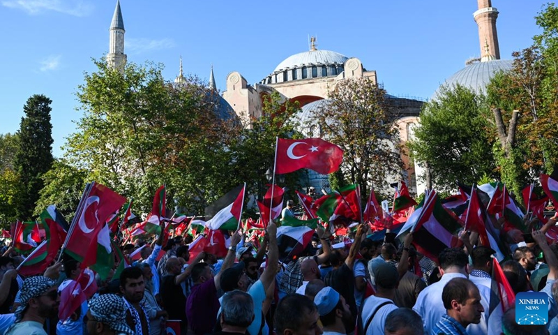 People take part in a rally to express their support for the Palestinians in Istanbul, Türkiye, Aug. 3, 2024. Photo: Xinhua