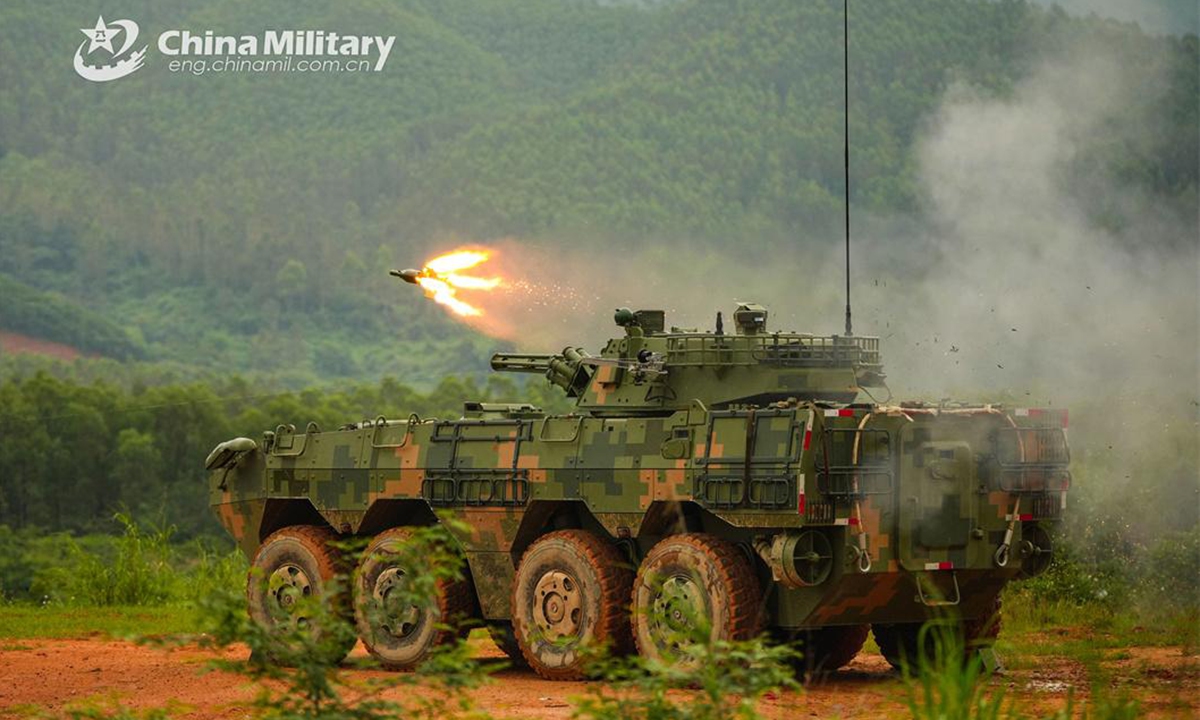 An infantry fighting vehicle (IFV) attached to a brigade under the PLA 73rd Group Army fires at simulated targets during a real-combat training exercise on June 26, 2024. (Photo: China Military Online )