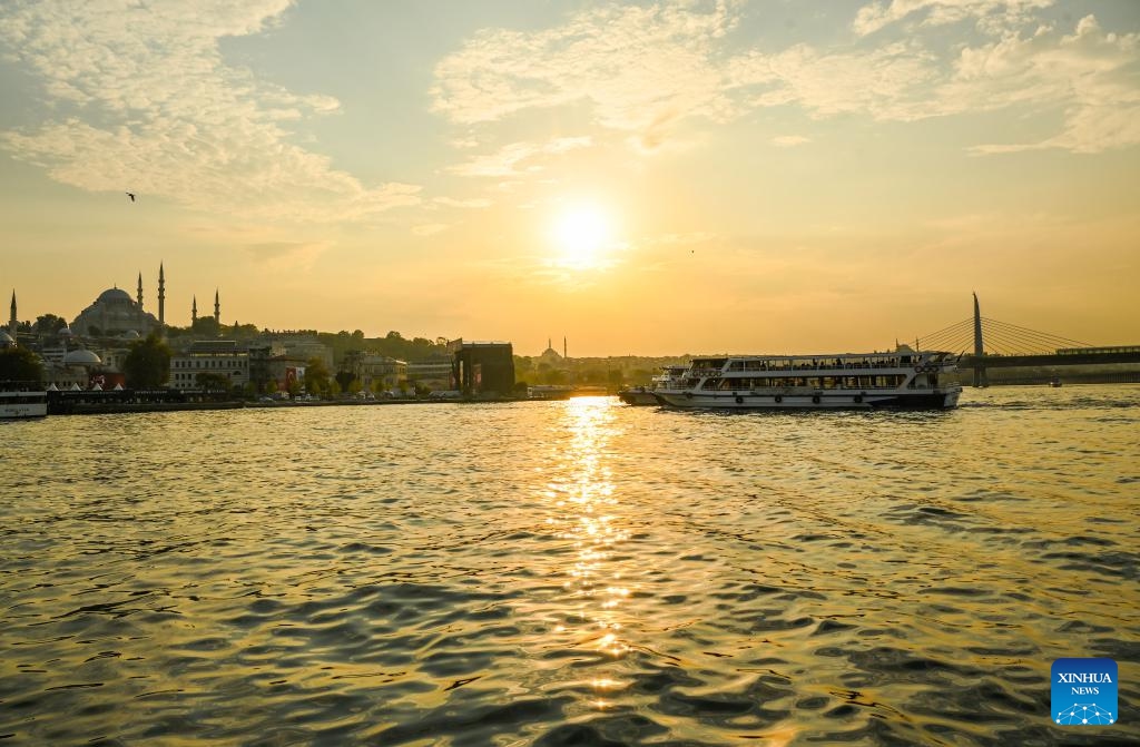 Ships sail in waters near the Golden Horn in Istanbul, Türkiye, Aug. 29, 2024. The Golden Horn, once an important port for trade fleets of the Ottoman Empire and the Eastern Roman Empire, is a famous local tourist attraction nowadays. (Photo: Xinhua)