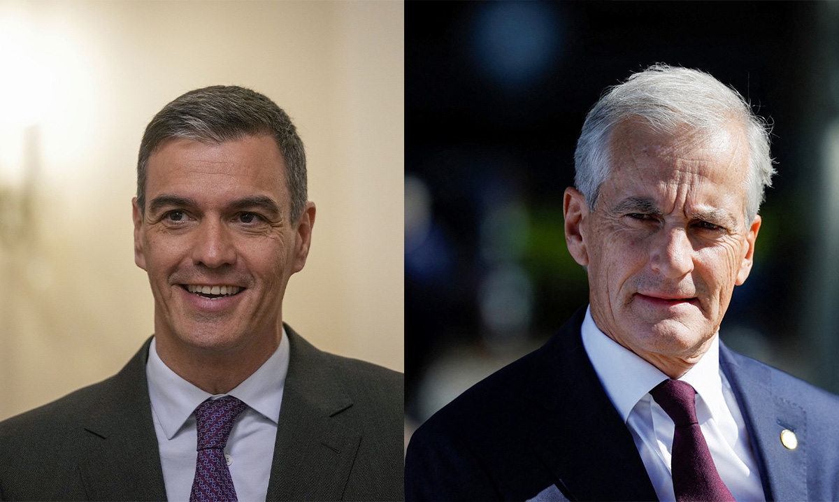 Spanish Prime Minister Pedro Sanchez (left) and Norwegian Prime Minister Jonas Gahr St?re  Photos: IC