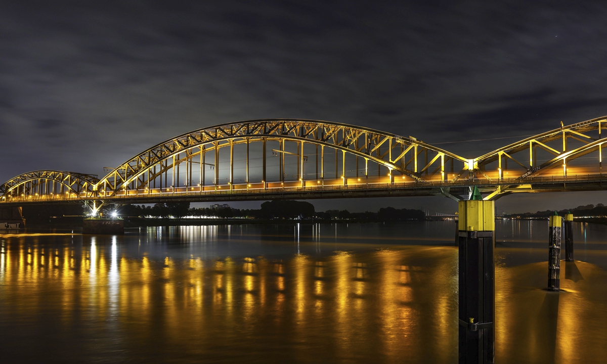 The Rhine flows through Cologne, Germany at the South Bridge on October 15, 2024. According to a report released by EU Environment Agency on the state of water on October 15, pollution, habitat degradation, climate change and overuse of freshwater resources are putting a strain on Europe, with only a third of its surface water in good health or better. Photo: VCG