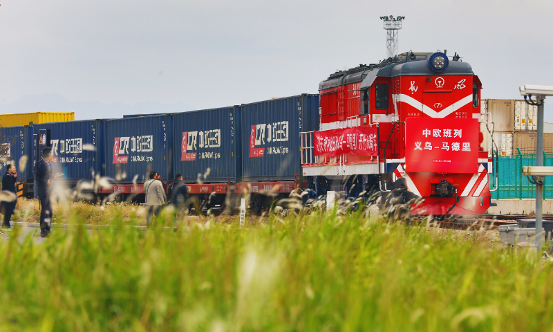 A China-Europe freight train departs from Yiwu, East China's Zhejiang Province, on November 18, 2024. Photo: VCG