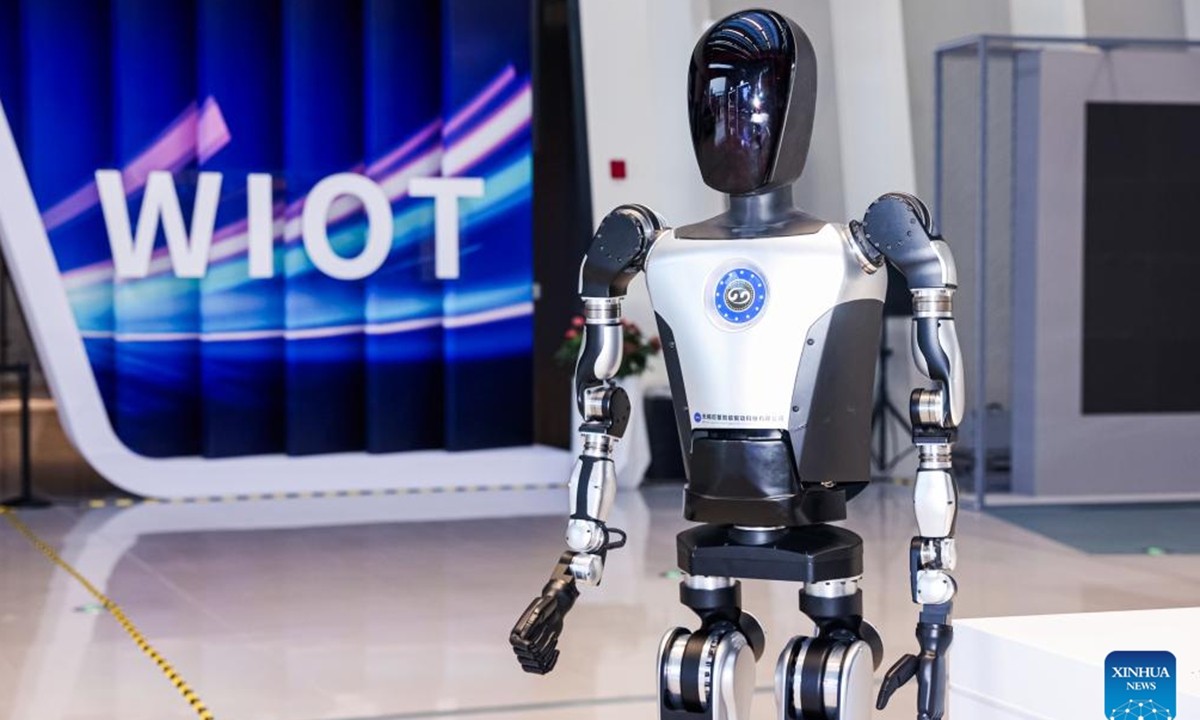 A humanoid robot is pictured at the 2024 World Internet of Things (IoT) Exposition in Wuxi, east China's Jiangsu Province, Nov. 11, 2024. (Photo: Xinhua)