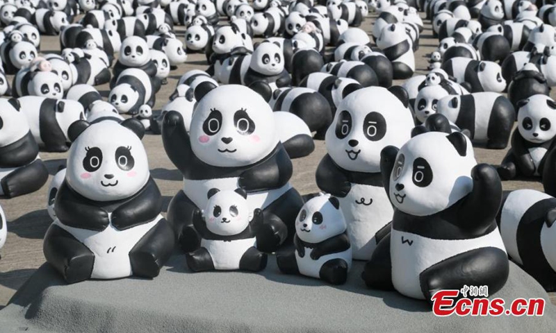 Part of 2,500 panda sculptures are displayed at the Hong Kong International Airport during a welcome ceremony of the panda-themed exhibition “Panda Go!” , the Hong Kong Special Administrative Region, Dec. 2, 2024. (Photo: Xinhua)
