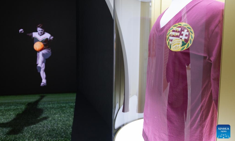 A Hungary national football team jersey is displayed at the newly opened Puskas Museum in Budapest, Hungary on Nov. 30, 2024. The Puskas Museum, named after the former Hungarian football player Ferenc Puskas, was opened in Budapest on Nov. 15, 2024. (Photo: Xinhua)