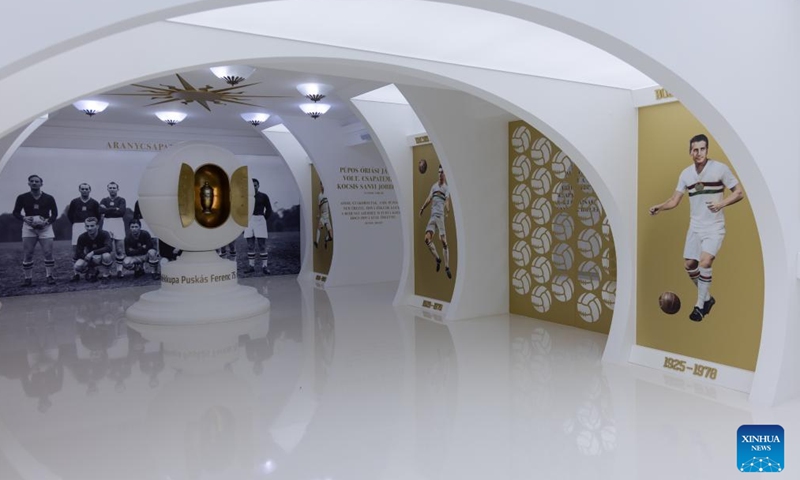 This photo taken on Nov. 30, 2024 shows the newly opened Puskas Museum in Budapest, Hungary. The Puskas Museum, named after the former Hungarian football player Ferenc Puskas, was opened in Budapest on Nov. 15, 2024. (Photo: Xinhua)
