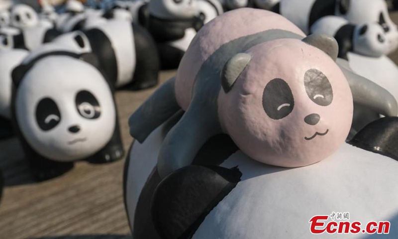 Part of 2,500 panda sculptures are displayed at the Hong Kong International Airport during a welcome ceremony of the panda-themed exhibition “Panda Go!” , the Hong Kong Special Administrative Region, Dec. 2, 2024. (Photo: Xinhua)