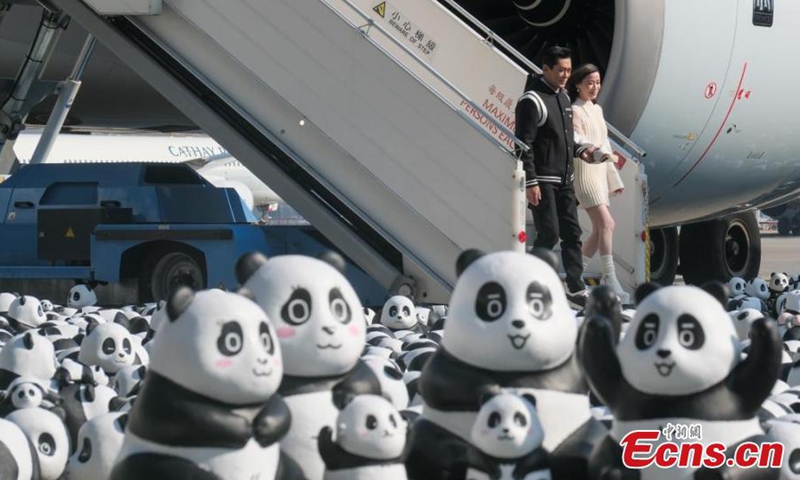 A welcome ceremony of the panda-themed exhibition “Panda Go!”, the city’s largest panda-themed exhibition, is held at the Hong Kong International Airport, the Hong Kong Special Administrative Region, Dec. 2, 2024. (Photo: Xinhua)