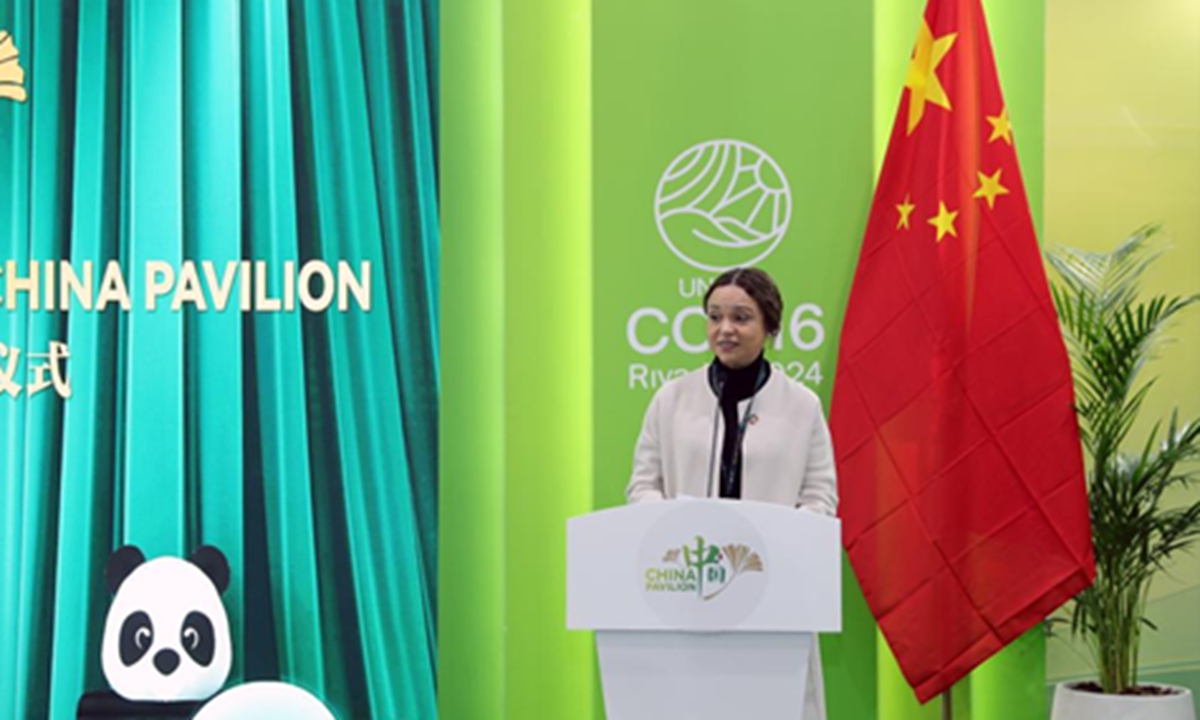 UNCCD Deputy Executive Secretary Andrea Meza Murillo speaks at the opening ceremony of the China Pavilion at the COP16 to the UNCCD in Riyadh, Saudi Arabia, on December 2, 2024. Photo: Xinhua