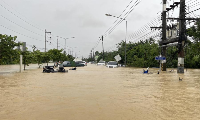 A flooded road is seen in Yala Province, Thailand, Dec. 3, 2024. Photo: Xinhua