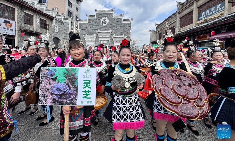 Dong people dressed in colorful ethnic costumes take part in a parade in Liping County, southwest China's Guizhou Province, Dec. 1, 2024. Photo: Xinhua