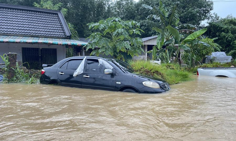 A car soaked in flood water is seen in Yala Province, Thailand, Dec. 3, 2024. Photo: Xinhua