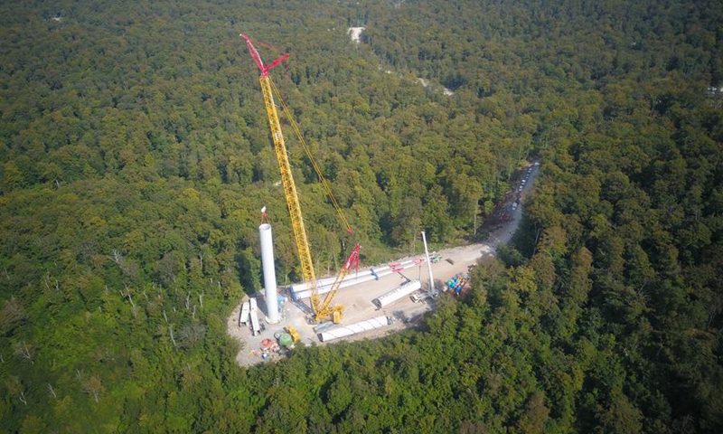 Aerial photo taken on Sept.16, 2020 shows the construction site of the 156 Megawatt (MW) Senj Wind Farm project in Senj, Croatia. Photo: Xinhua