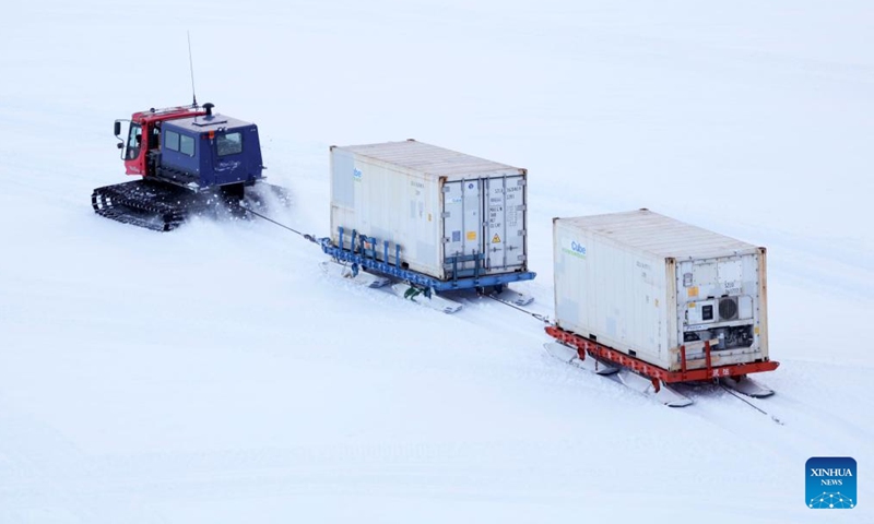 A snowmobile transports supplies to China's Zhongshan station in Antarctica, Dec. 9, 2024. (Photo: Xinhua)