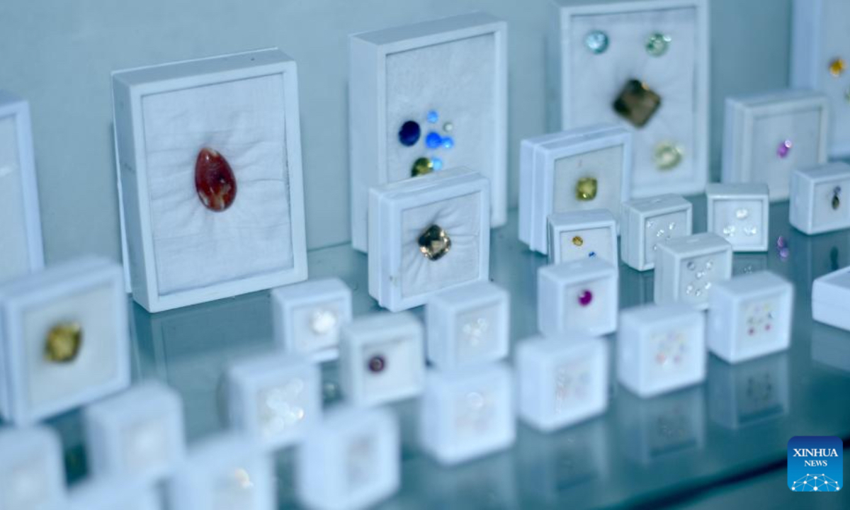 Gems are pictured in a store in Monaragala, Sri Lanka, on Dec. 19, 2024. Sri Lanka is rich in precious gems such as sapphires and rubies. (Photo:Xinhua)