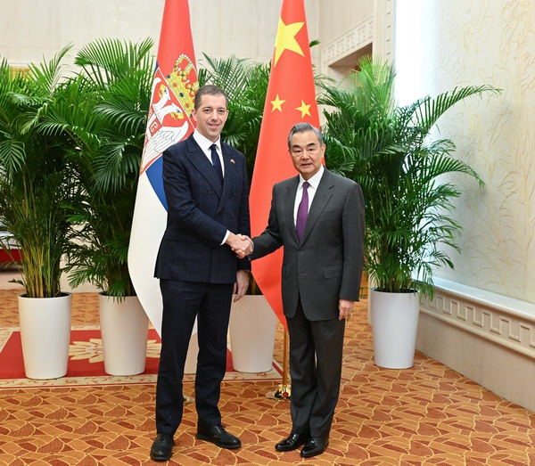 Member of the Political Bureau of the Communist Party of China (CPC) Central Committee and Minister of Foreign Affairs Wang Yi met with Serbian Foreign Minister Marko Djuri? in Tianjin on Friday. Photo: Chinese Foreign Ministry