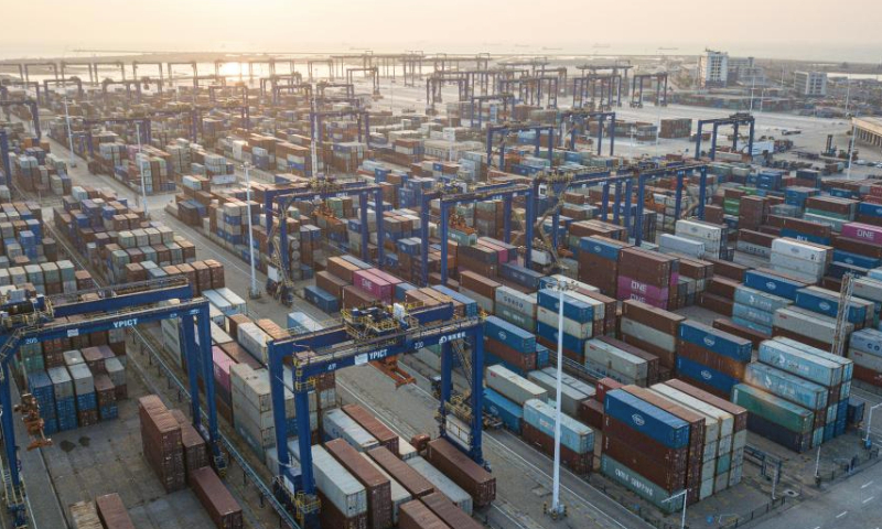 An aerial drone photo shows a view of Yangpu International Container Port in the Yangpu Economic Development Zone in Danzhou, south China's Hainan Province, Jan. 11, 2025.

The annual container throughput of Yangpu port exceeded two million 20-foot equivalent units (TEUs) in 2024, up 9.2 percent year-on-year.

Yangpu was designated a national-level economic development zone in 1992 and is home to the largest cargo seaport and the most extensive industrial clusters in Hainan. (Xinhua/Pu Xiaoxu)